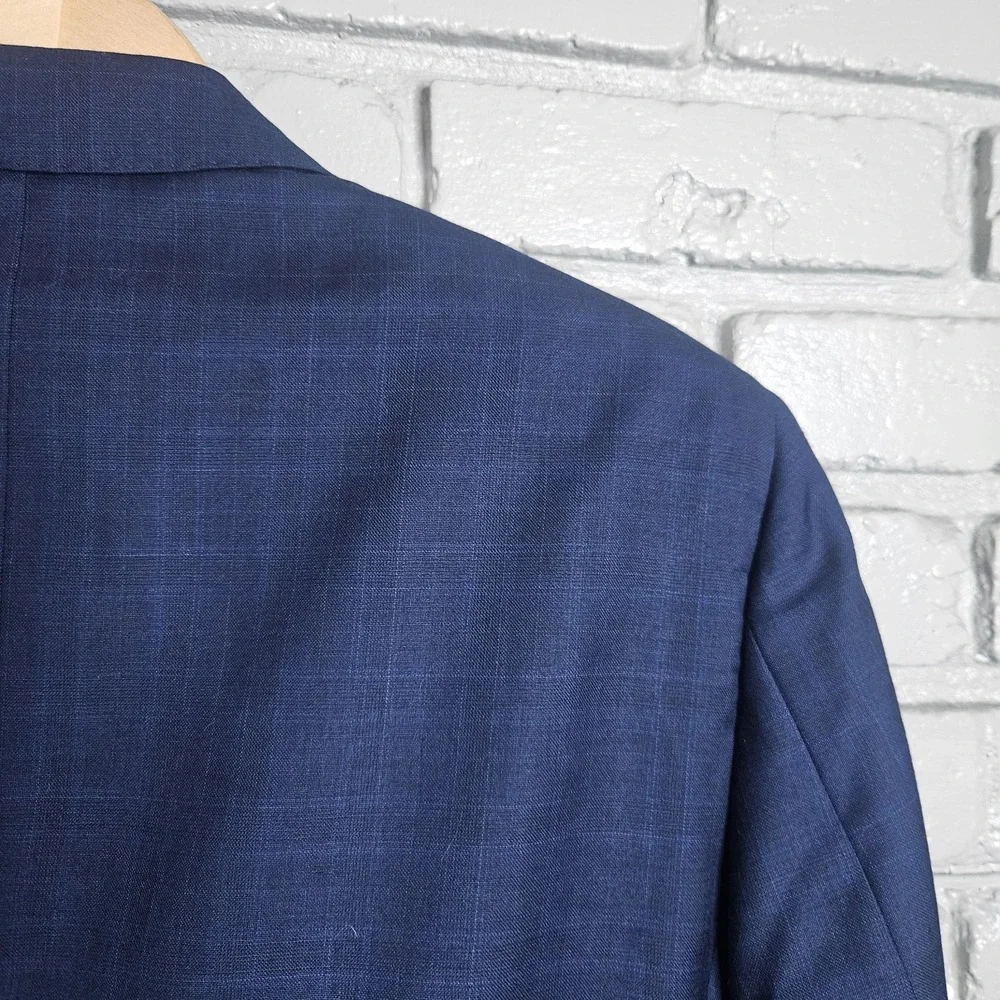Indochino Cashmere Wool Blue Plaid Windowpane Sport Coat Jacket‎ Blazer 44R NWT